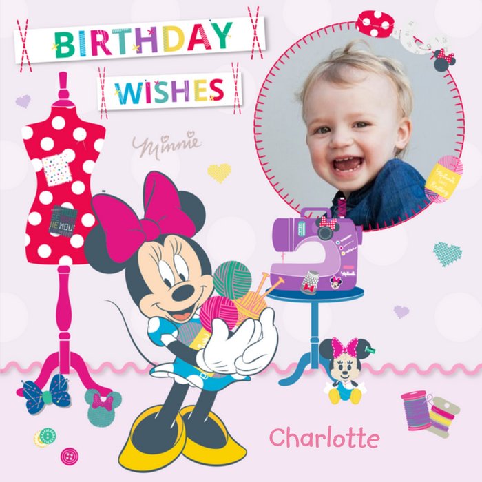 Disney Minnie Mouse Sewing Personalised Photo Upload Happy Birthday Card