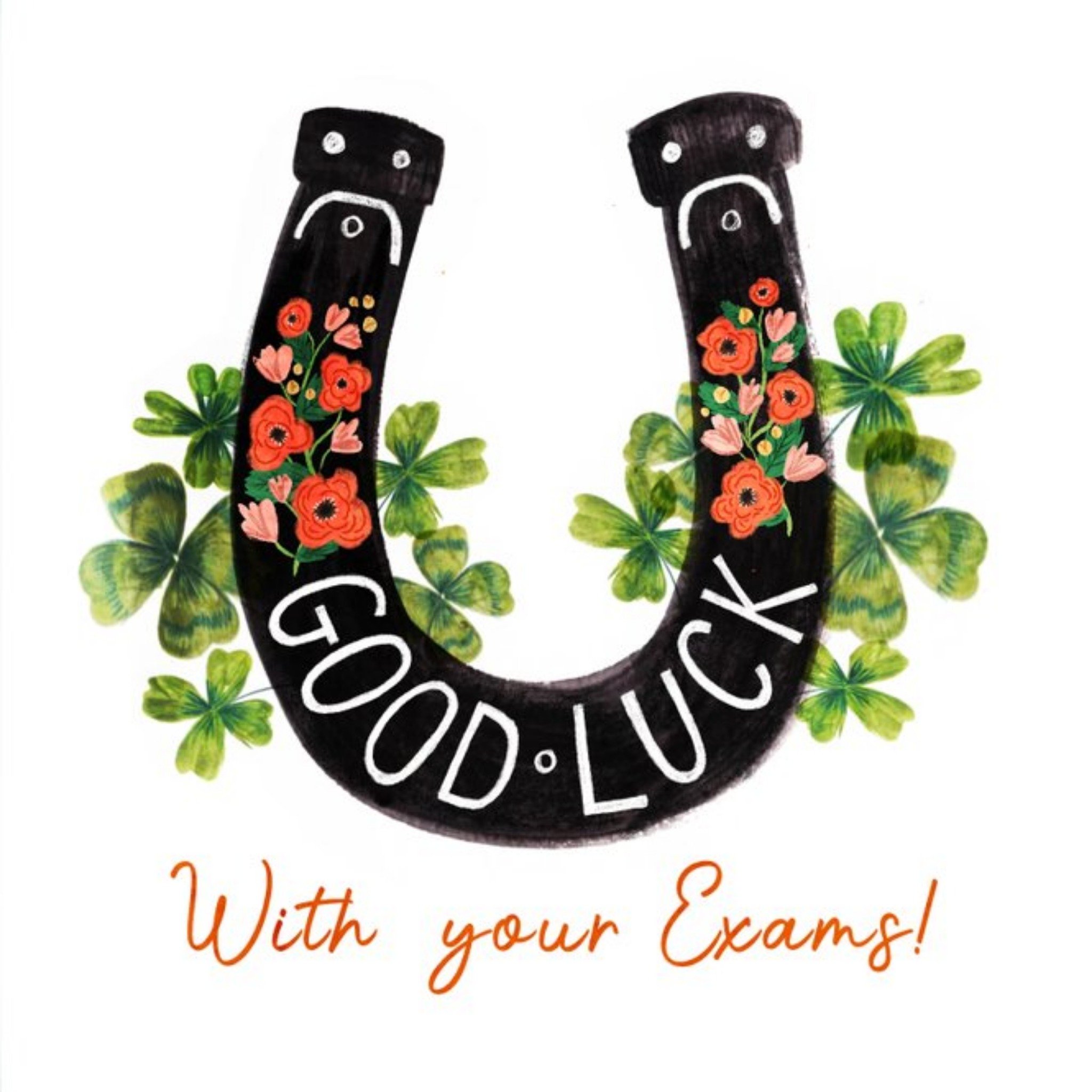 Illustrative Horse Shoe Exams Good Luck Card, Square