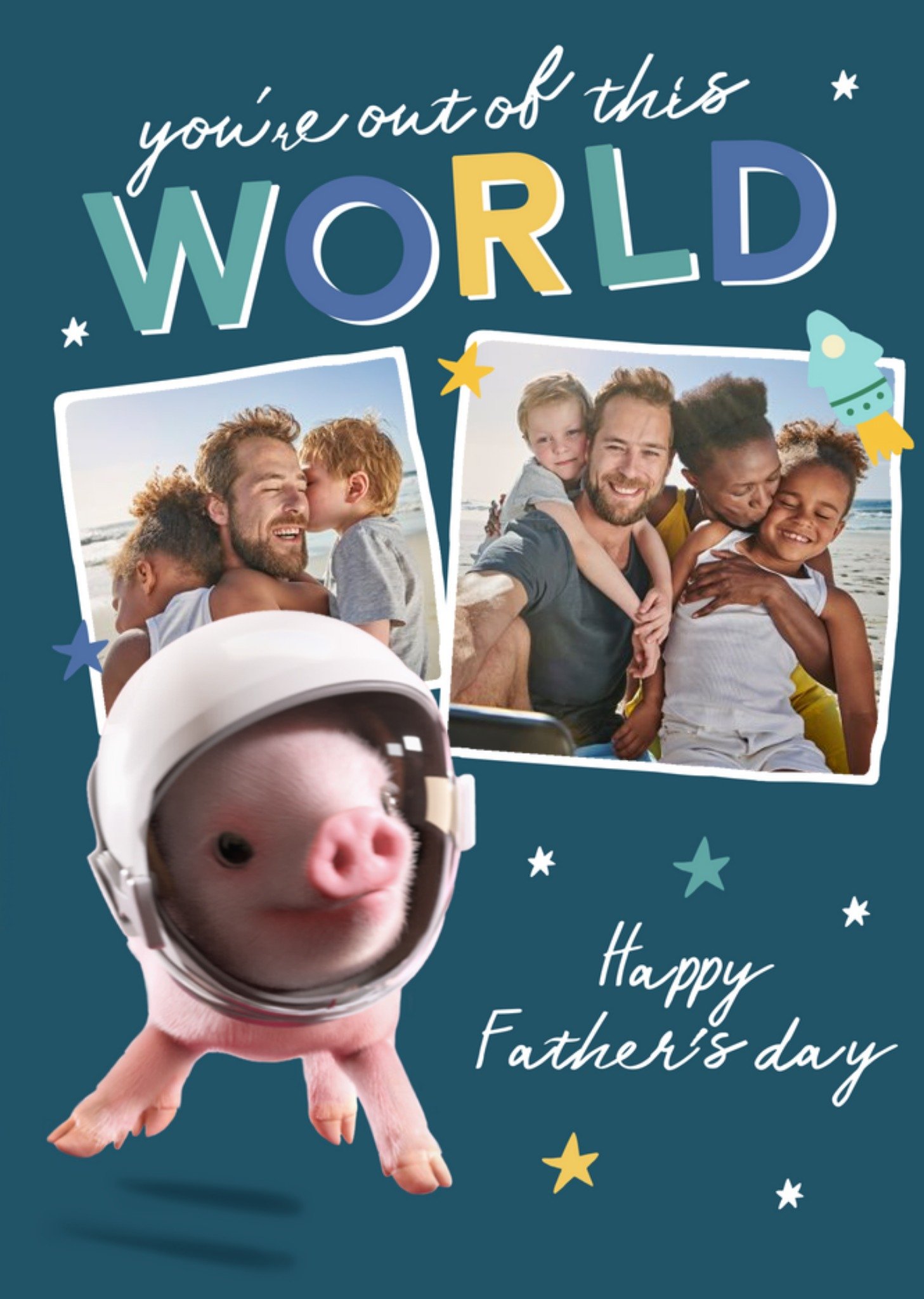 Moonpigs Cute Astronaut Pig You're Out Of This World Photo Upload Father's Day Card Ecard