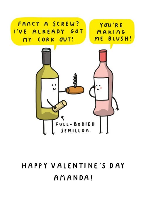 Mungo And Shoddy Rude Fancy A Screw Wine themed Valentine's Day Card