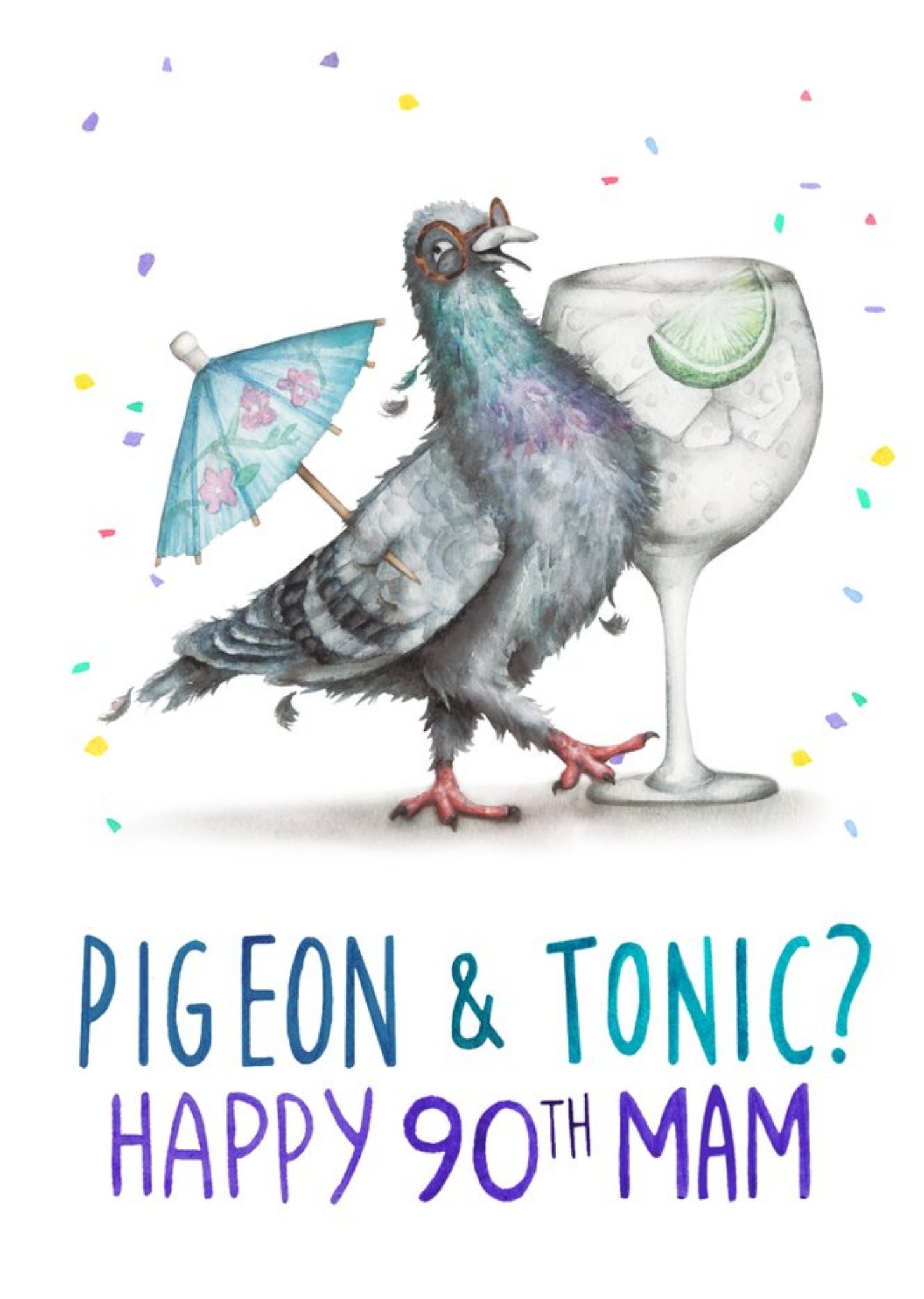 Moonpig Illustration Pigeon Happy 90th Mam Birthday Card, Large