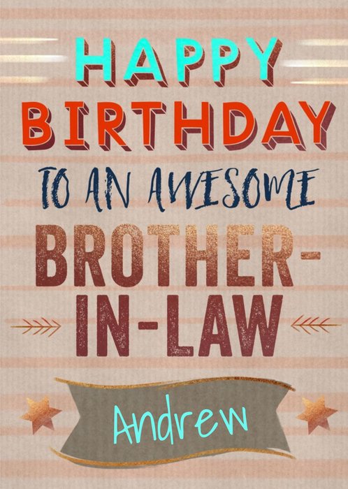 Typographic Happy Birthday To An Awesome Brother In Law Card | Moonpig