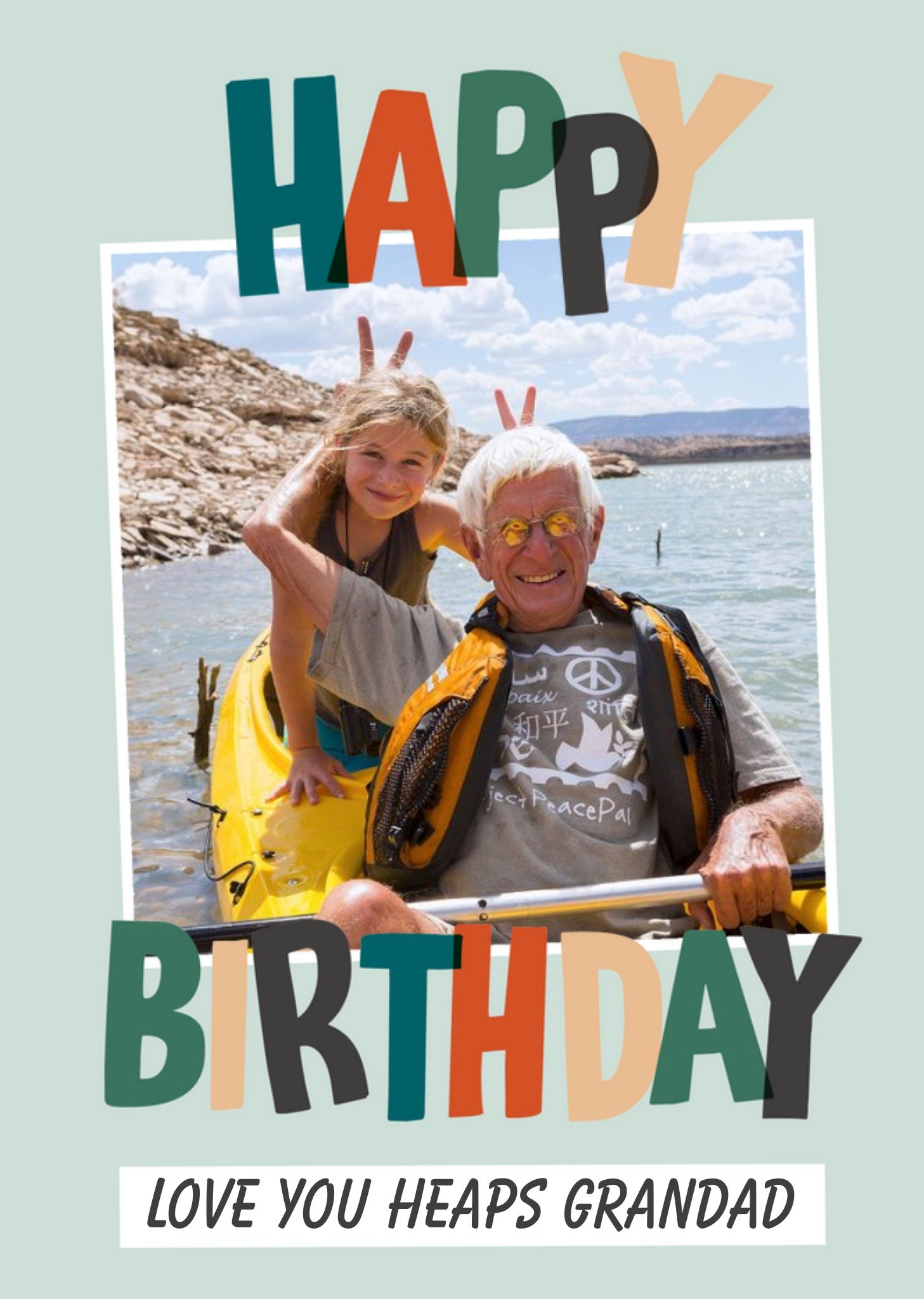 Moonpig Typographic Photo Upload Happy Birthday Love You Heaps Grandad Personalised Card, Large