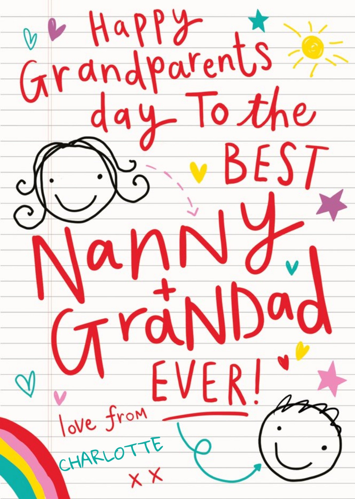 Grandparents Day Card With Childs Stick Drawings For Nanny And Grandad Ecard