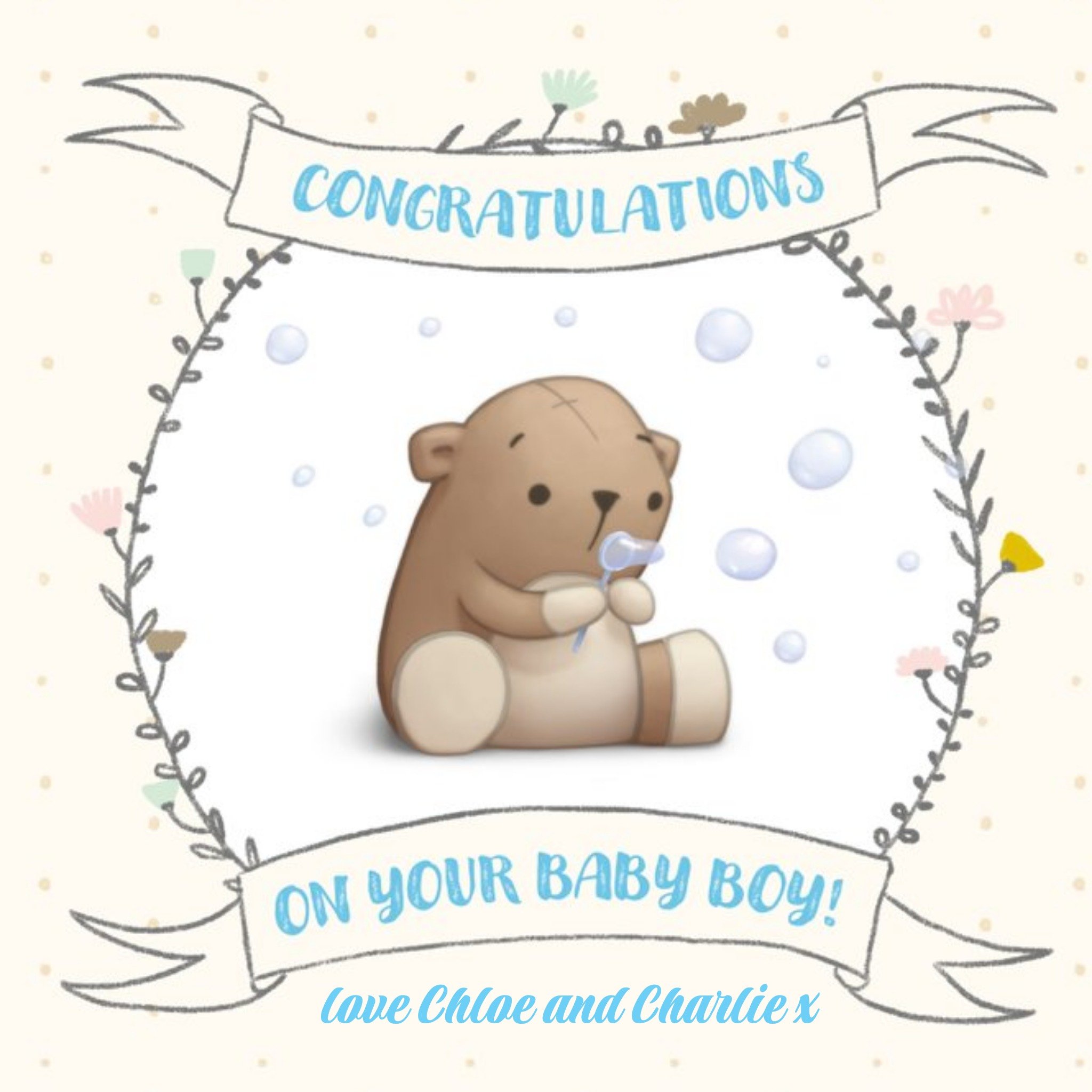Moonpig Cute New Baby Boy Card, Square