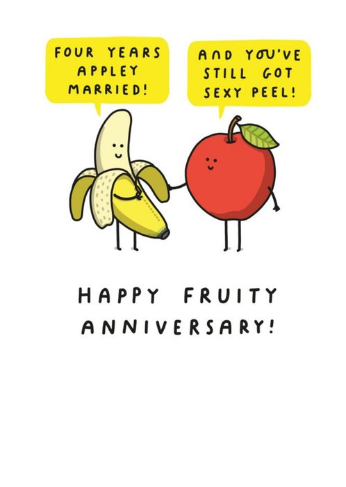 Fun Cartoon Fruit Fourth Anniversary Card