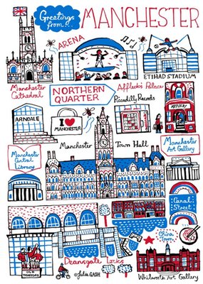 Illustrated Scenic Map Greetings From Manchester Card