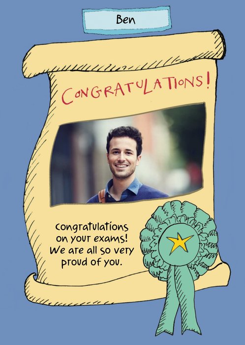 Illustration Of A Certificate With A Rosette And Photo Frame Exams Photo Upload Congratulations Card