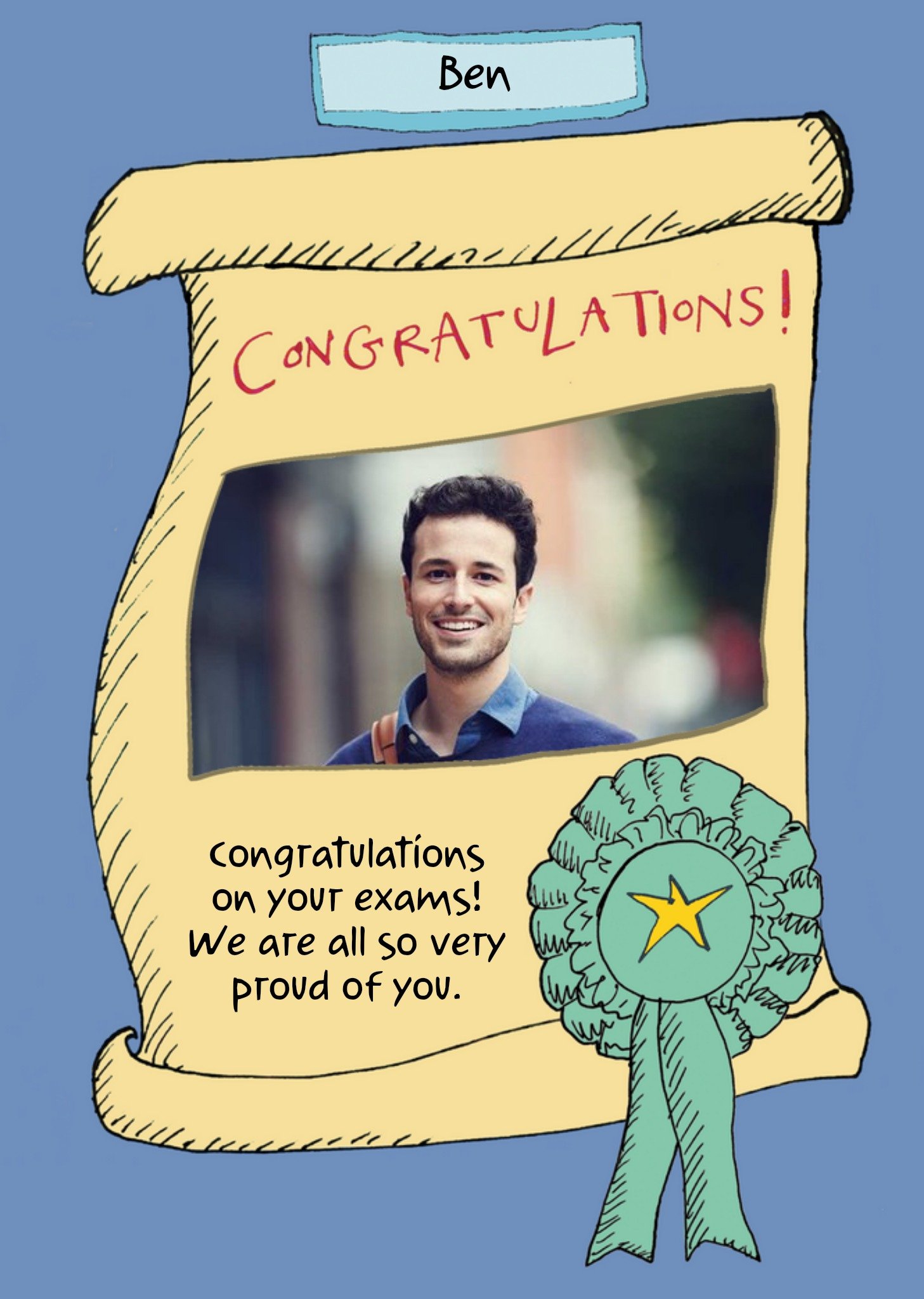 Illustration Of A Certificate With A Rosette And Photo Frame Exams Photo Upload Congratulations Card