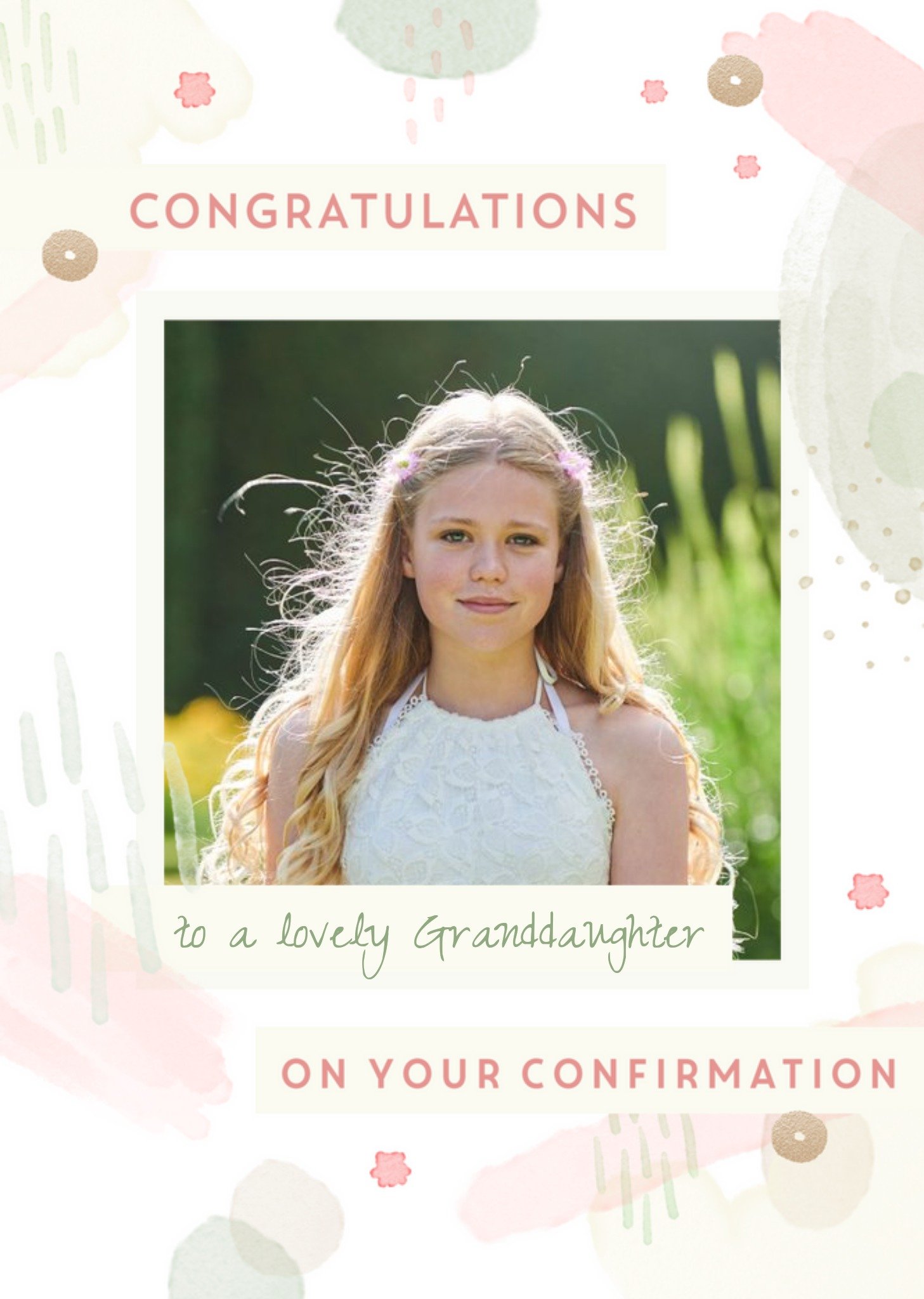 Abstract Watercolour Pattern Photo Upload Granddaughter Confirmation Card