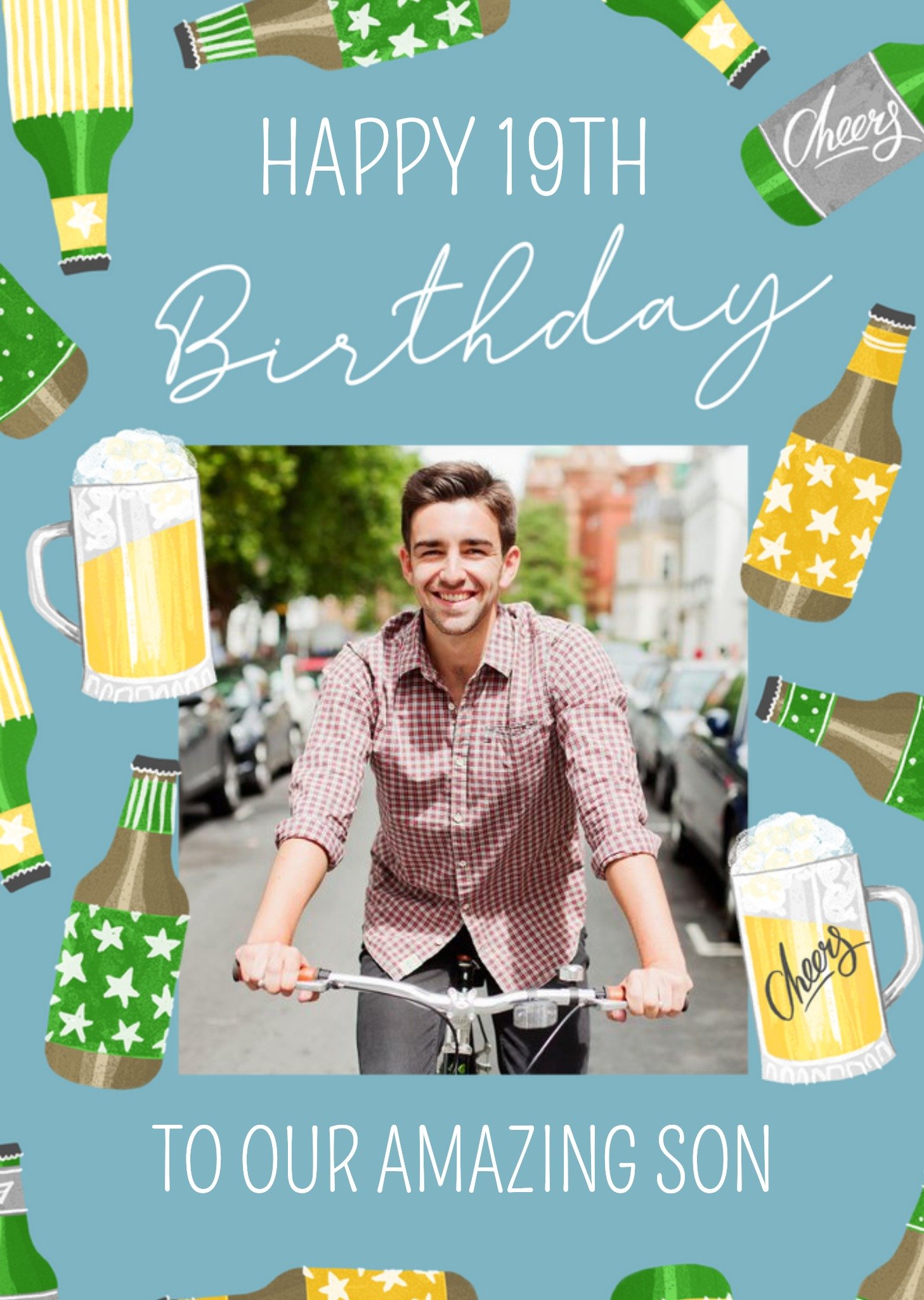 Okey Dokey Design Beer Illustrations Photo Upload Amazing Son Birthday Card, Large