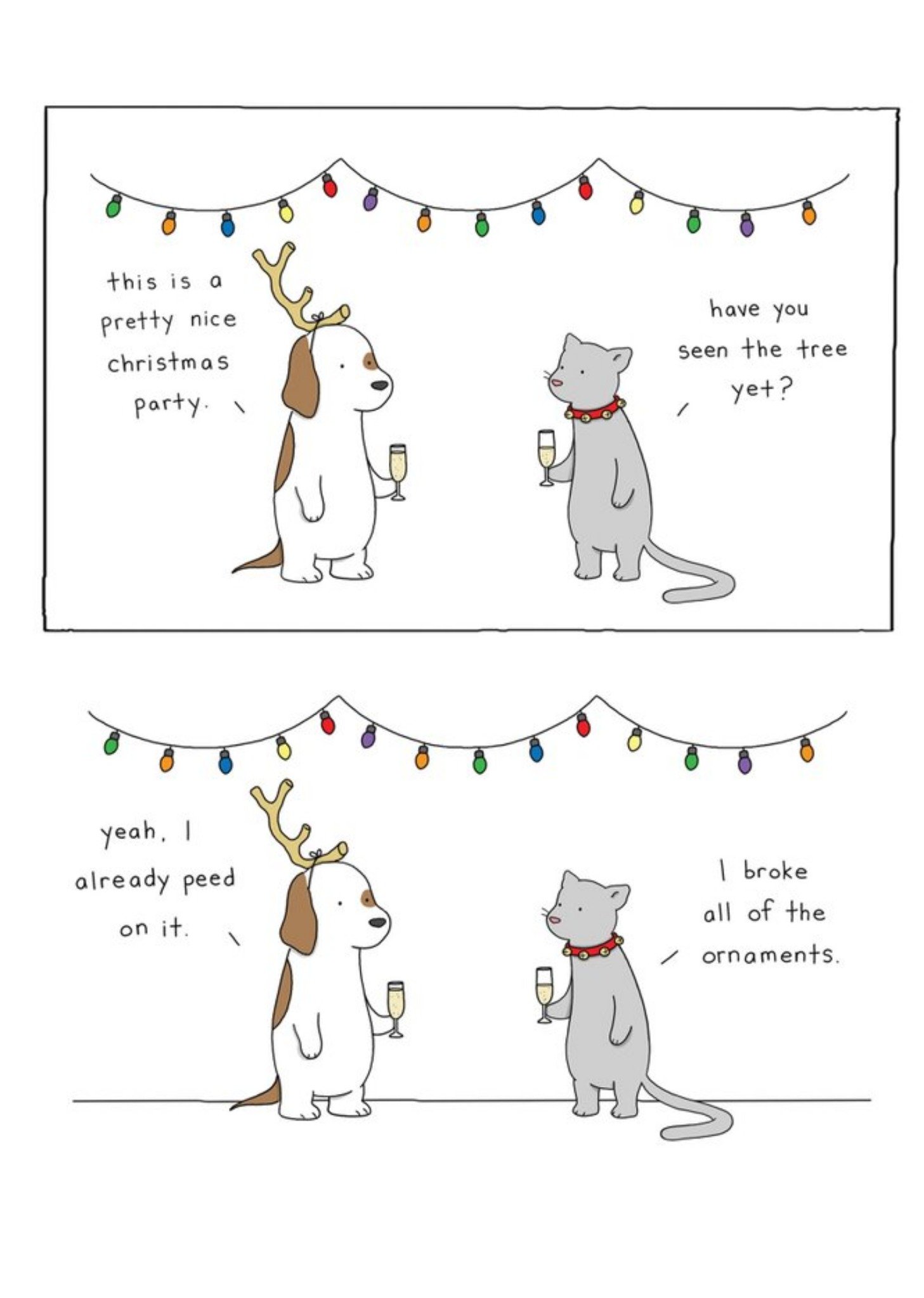 Modern Funny Illustration Cat And Dog Christmas Party Christmas Card Ecard