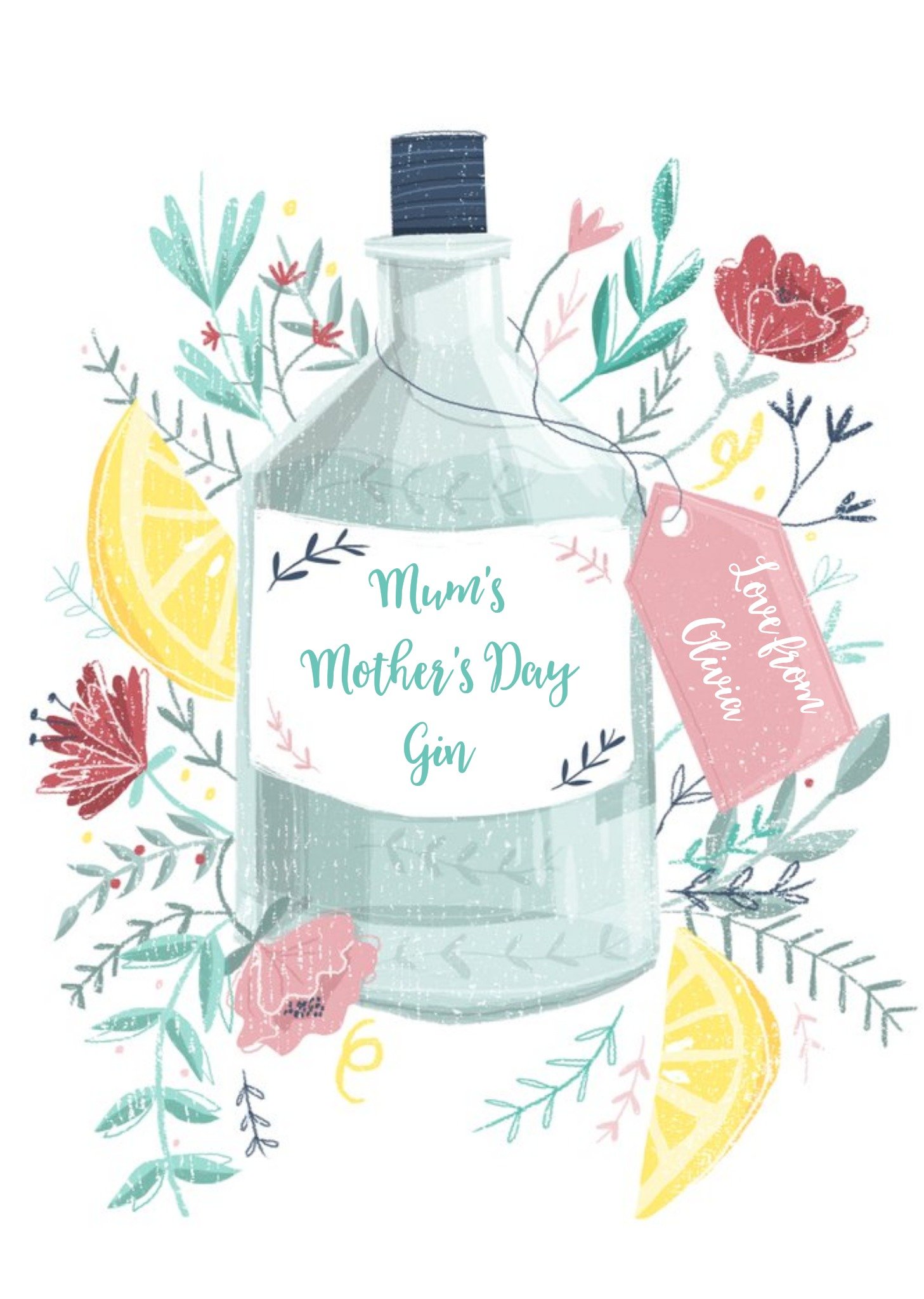 Moonpig Watercolour Illustration Mum's Gin Mothers Day Card Ecard