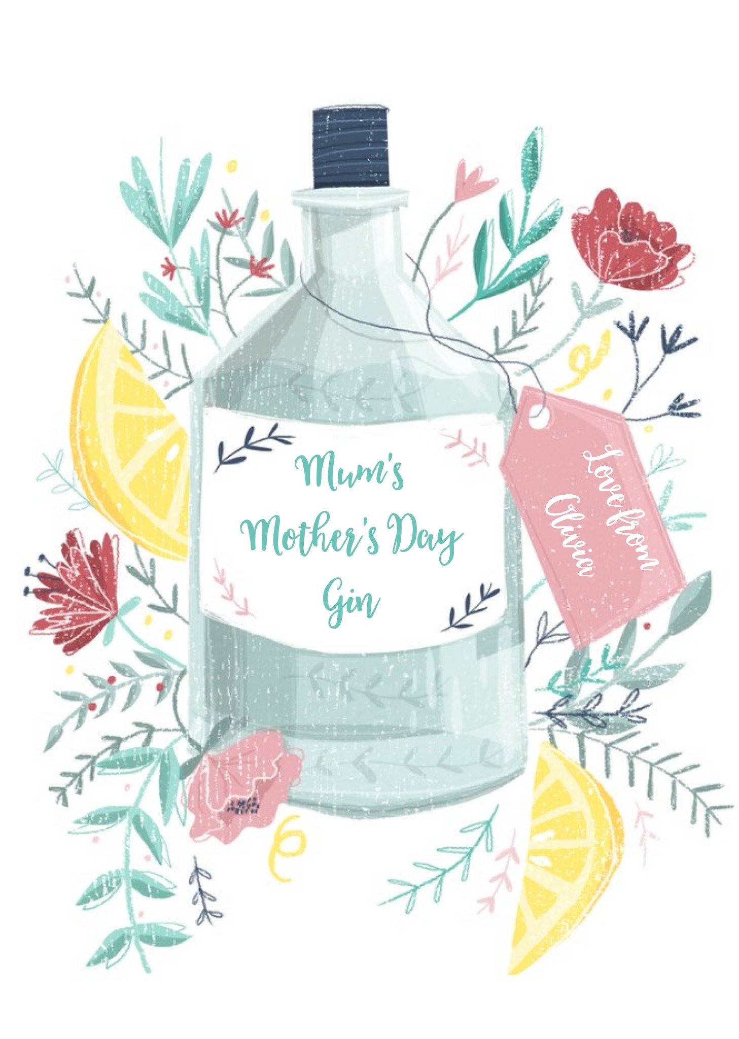 Watercolour Illustration Mum's Gin Mothers Day Card Ecard