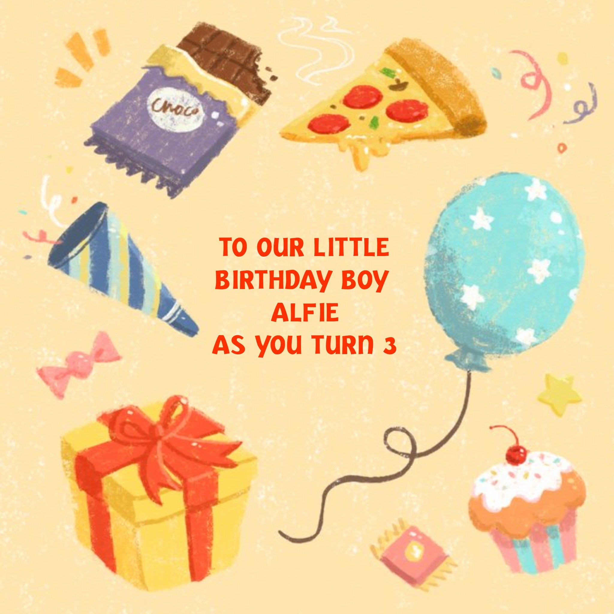 Bits And Bobs Little Birthday Boy Personalised Card, Square