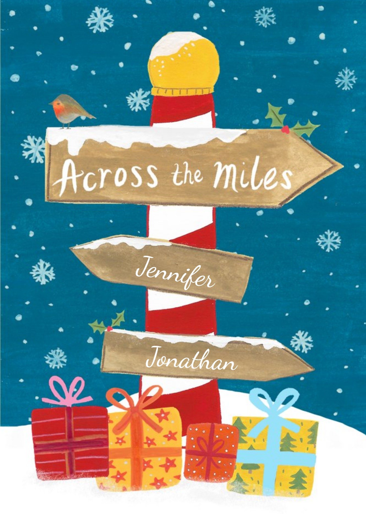 Moonpig Christmas Card - Across The Miles - Illustration Ecard