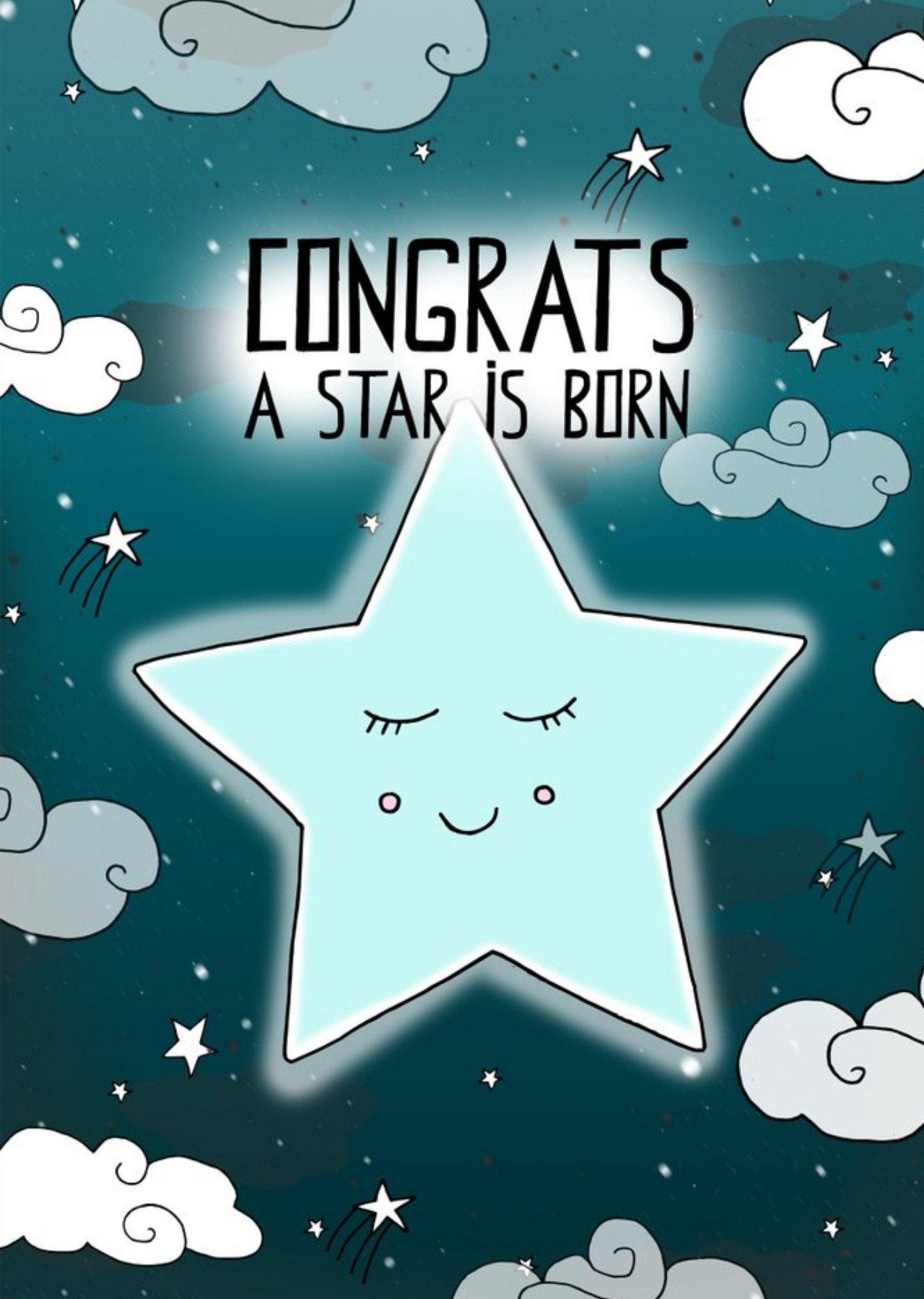 Moonpig Cute Illustration Congrats A Star Is Born Card, Large