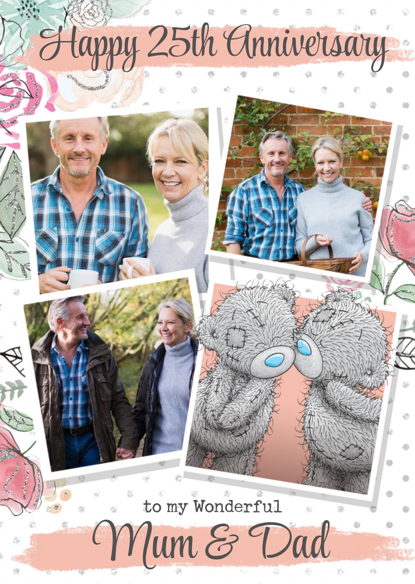 Me To You Tatty Teddy 25th Anniversary Photo Upload Card For Mum & Dad, Large