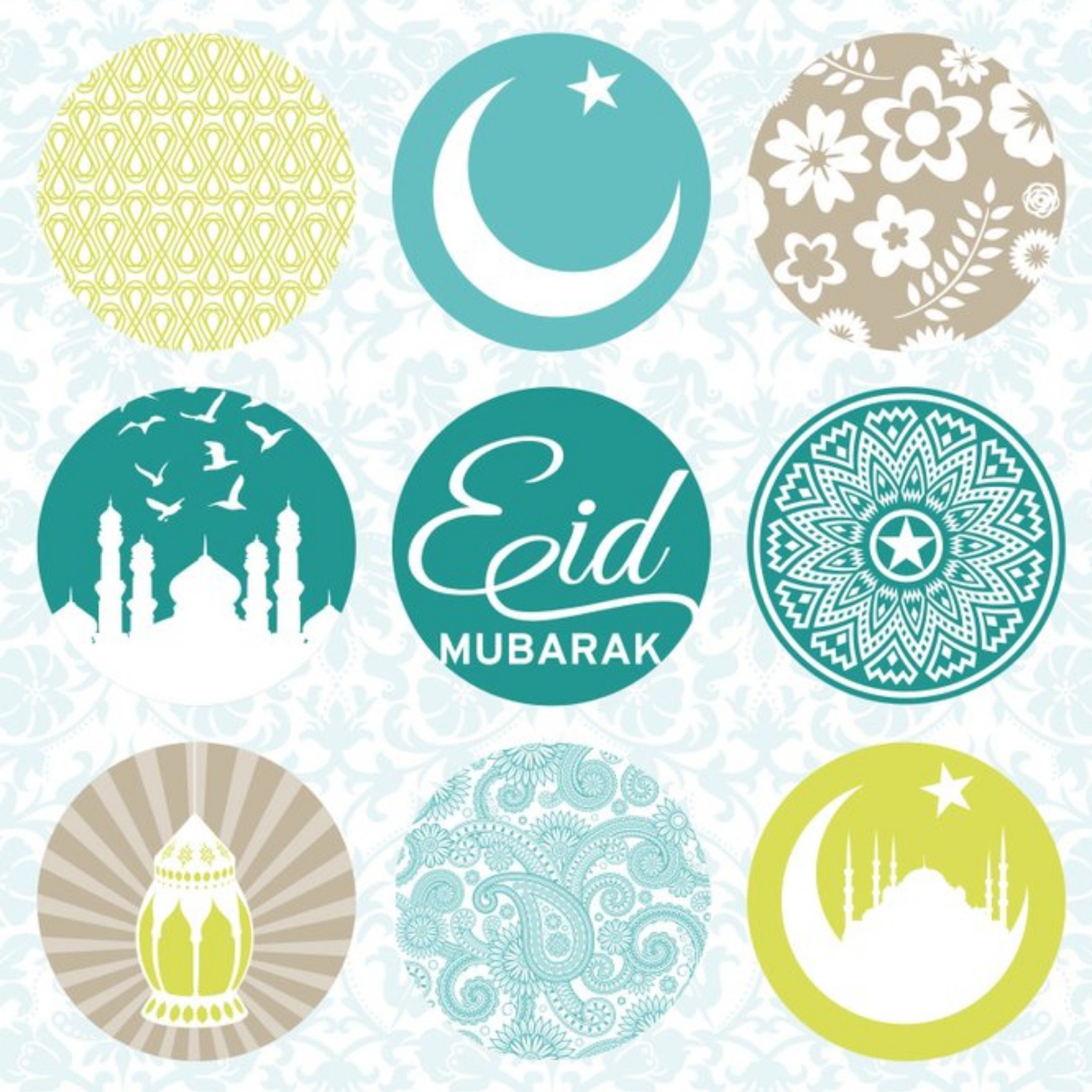 Eid Mubarak Green Circles Card, Square