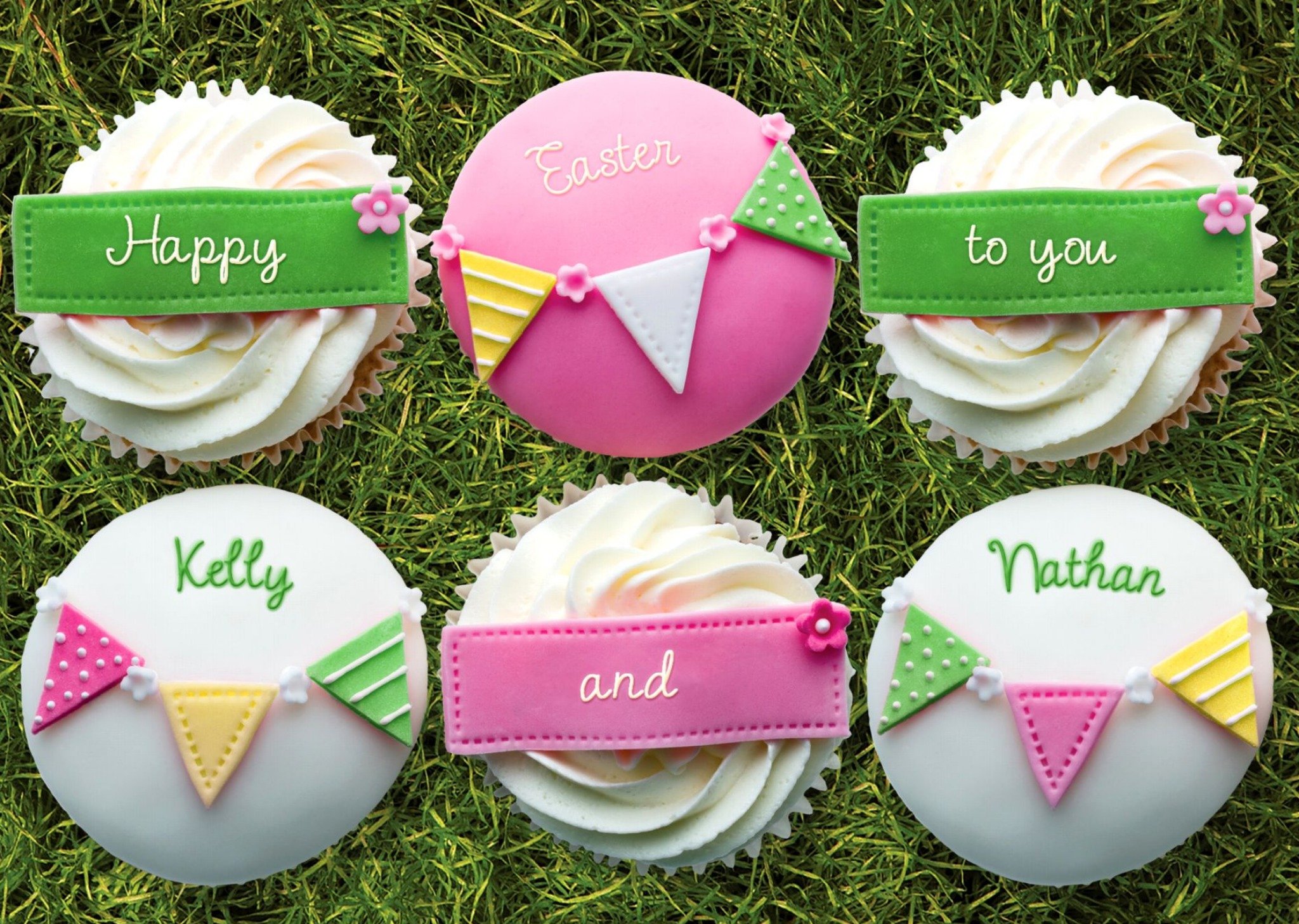 Summer Cupcakes In The Grass Personalised Happy Easter Card