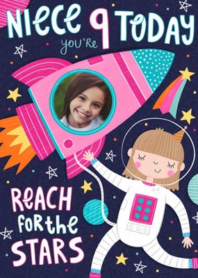 Fun Illustration Rocket Space Astronaut Niece 9 Today Photo Upload Birthday Card