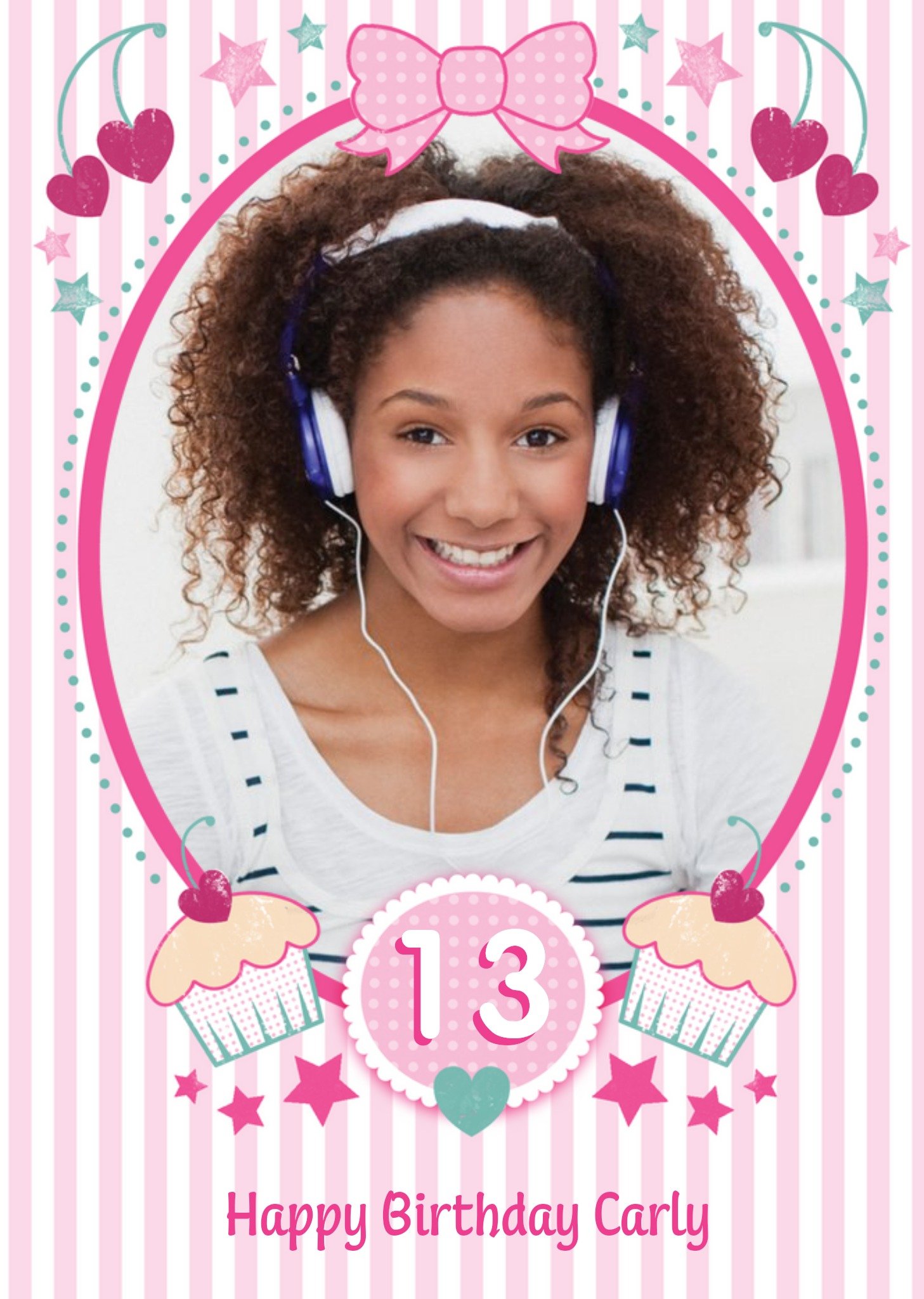 Moonpig Pink Striped Cupcakes Happy 13Th Birthday Photo Card Ecard