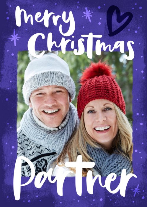 Hand-lettered photo upload Partner Christmas card