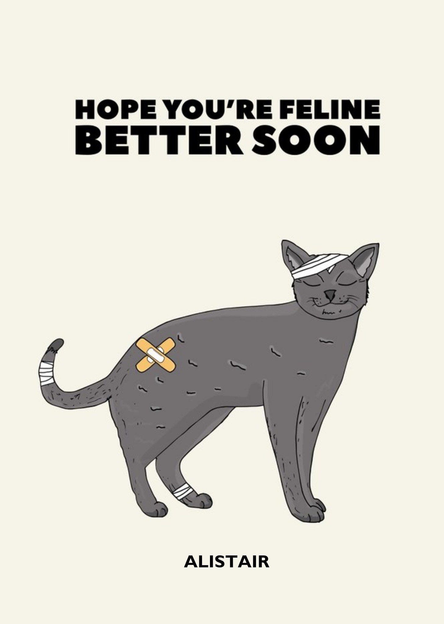 Moonpig Illustration Of A Cat With Bandages Get Well Soon Card Ecard
