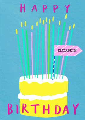 Fun Food Illustration Birthday Cake With Many Candles Card By Elaine Field