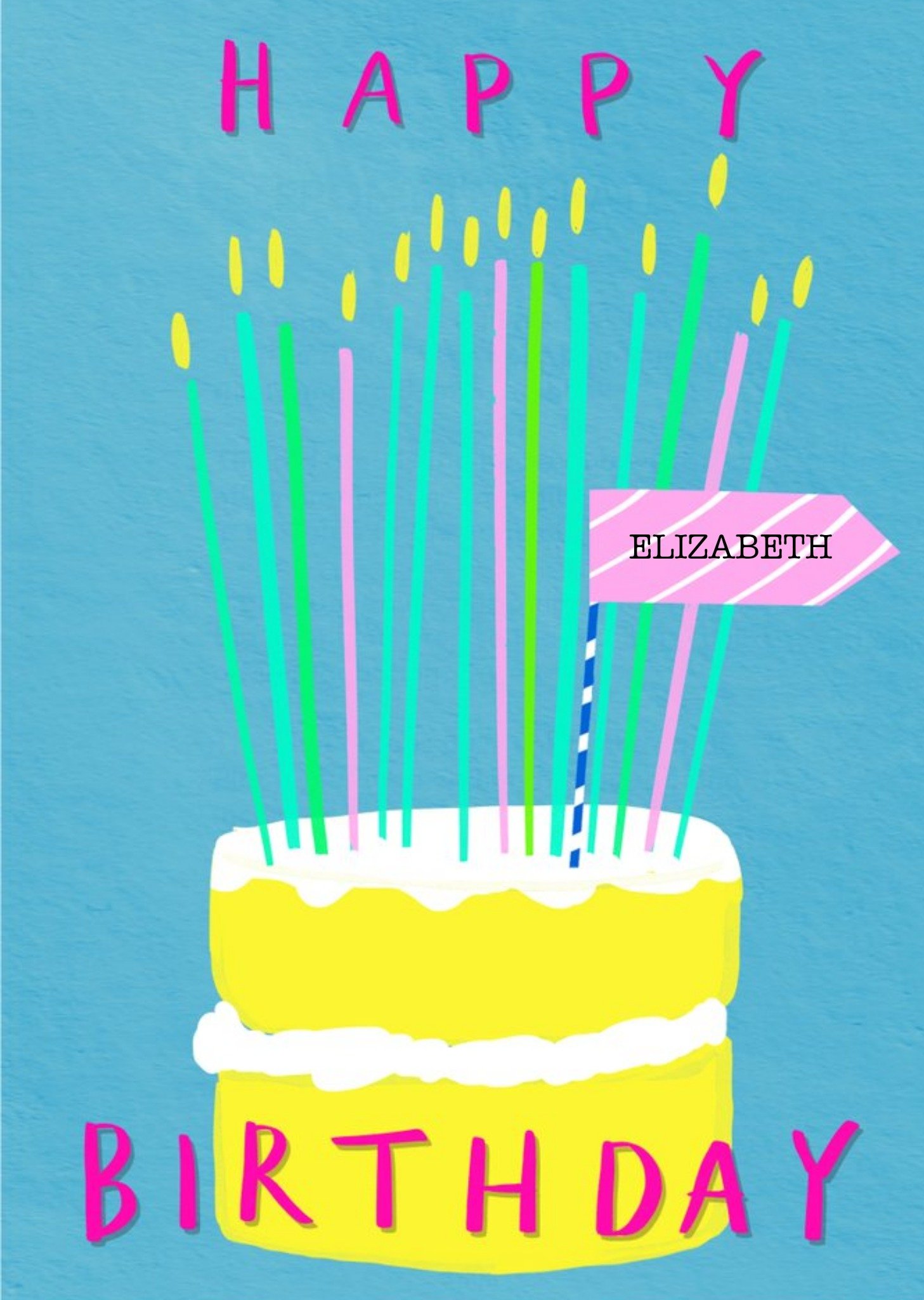 Moonpig Fun Food Illustration Birthday Cake With Many Candles Card By Elaine Field Ecard