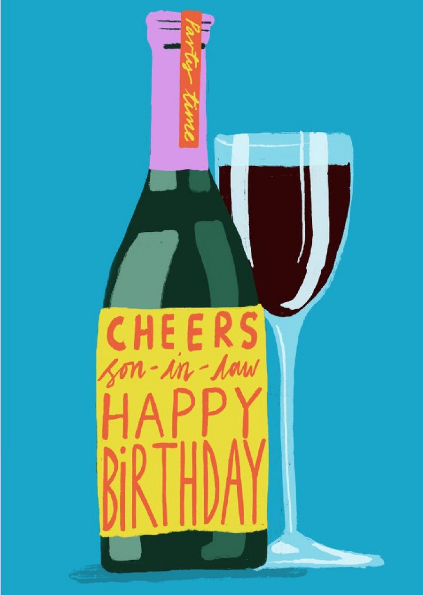 Moonpig Wine Bottle Illustration Cheers Son In Law Happy Birthday Card, Large