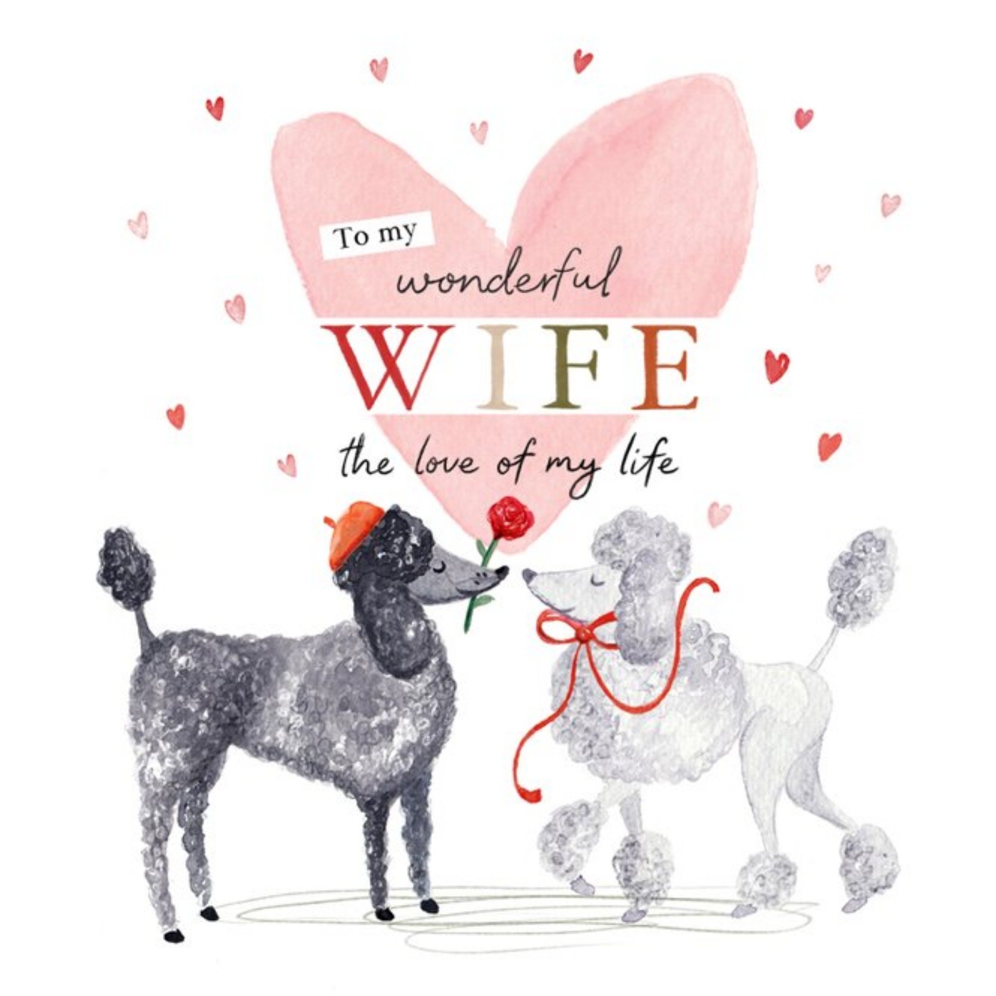 Watercolour Illustration Of A Pair Of French Poodles Wonderful Wife Valentine's Day Card, Square