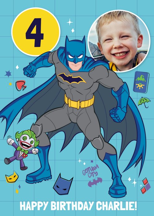 Batman Kids Age 4 Photo Upload Birthday Card