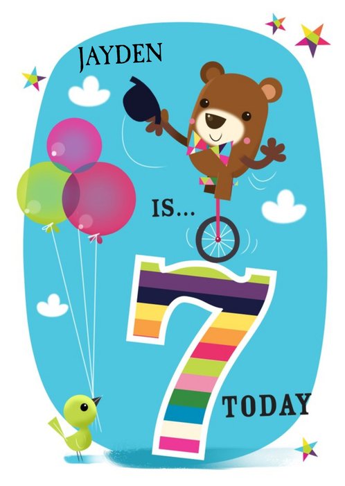 Balancing Bear Personalised Happy 7th Birthday Card