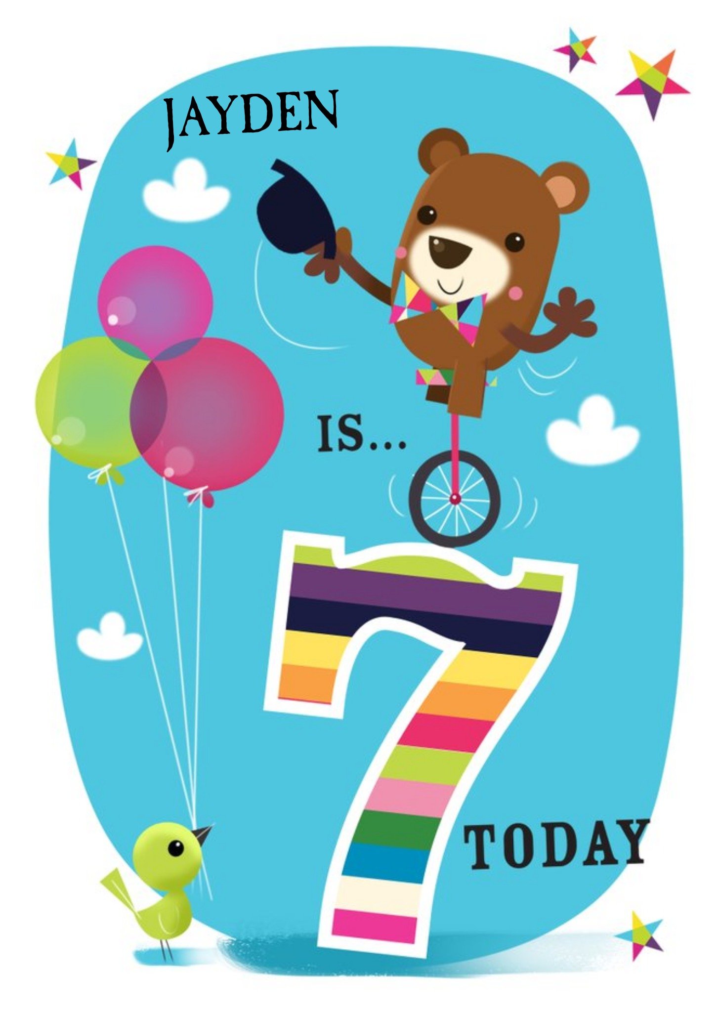 Balancing Bear Personalised Happy 7th Birthday Card Ecard