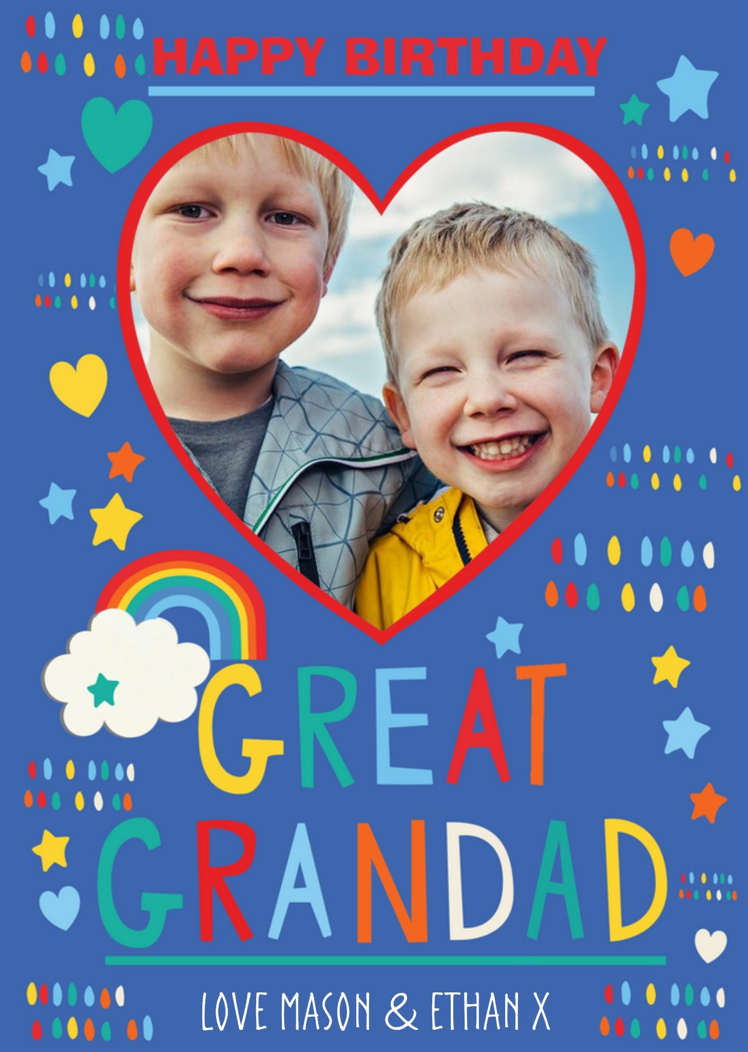 Moonpig Great Grandad Rainbow Photo Upload Birthday Card, Large
