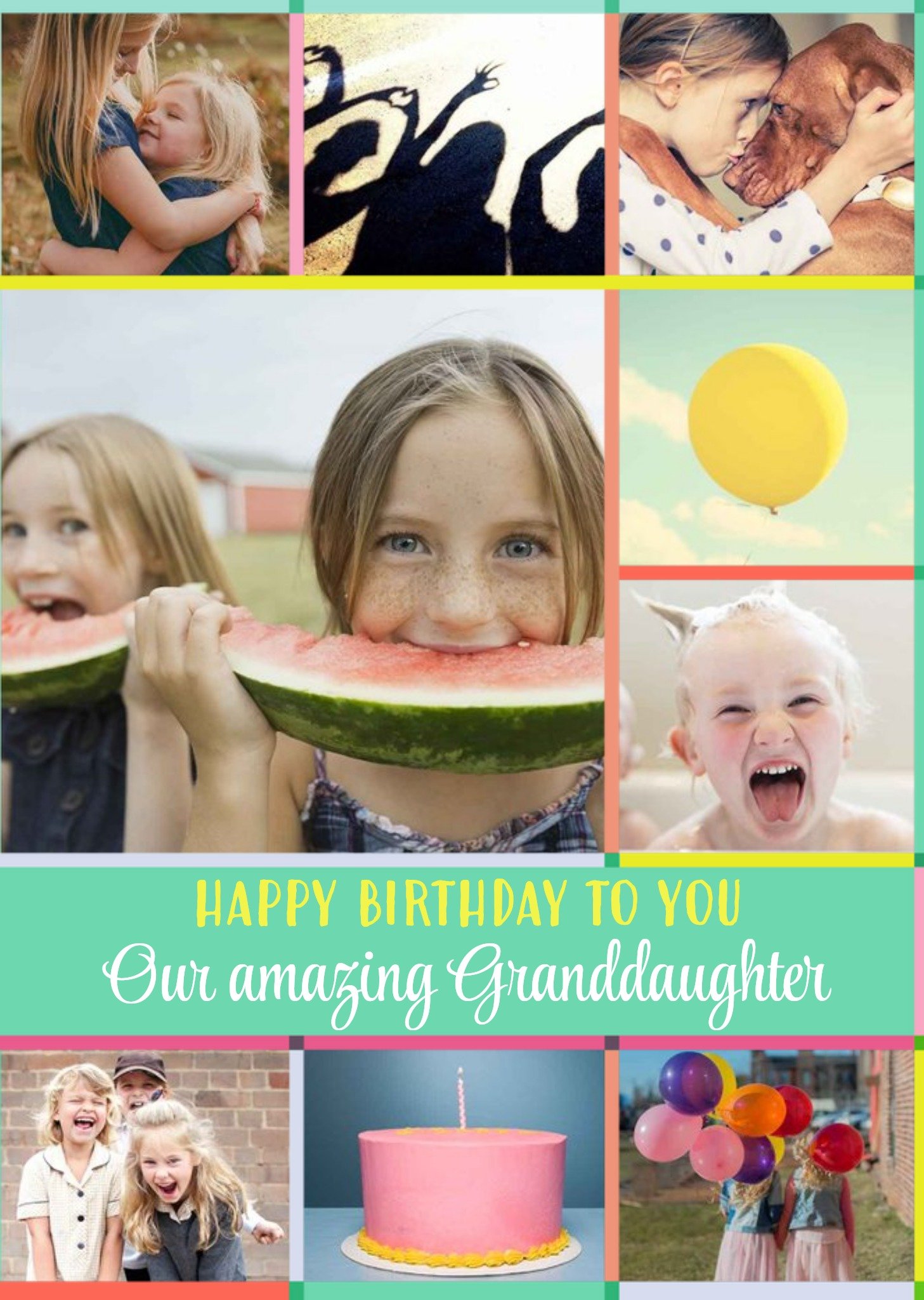 Moonpig Green Multiple Photo Upload Happy Birthday To You Our Amazing Granddaughter Card, Large