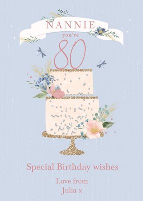 Clintons Nannie Watercolour Floral Cake 80th Birthday Card