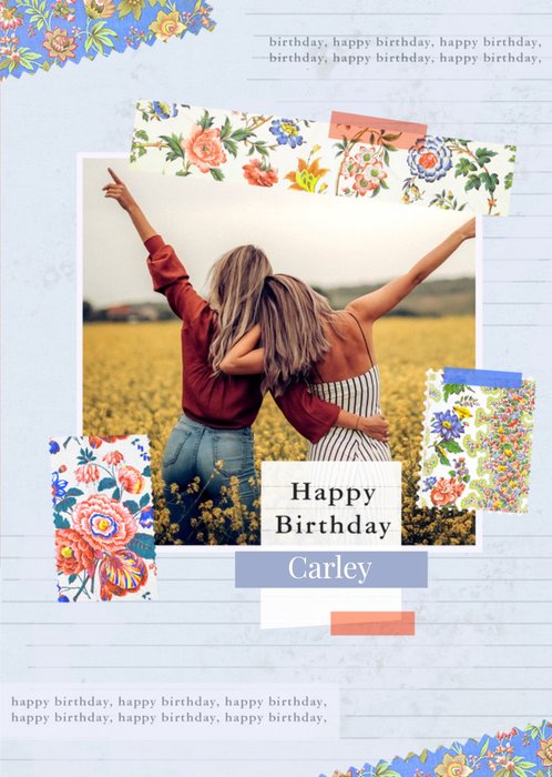 V&A Floral Pattern Photo Upload Birthday Card