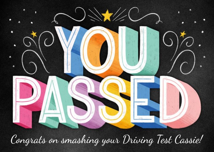 Colourful 3D Text On A Black Textured Background You Passed Congratulations Card
