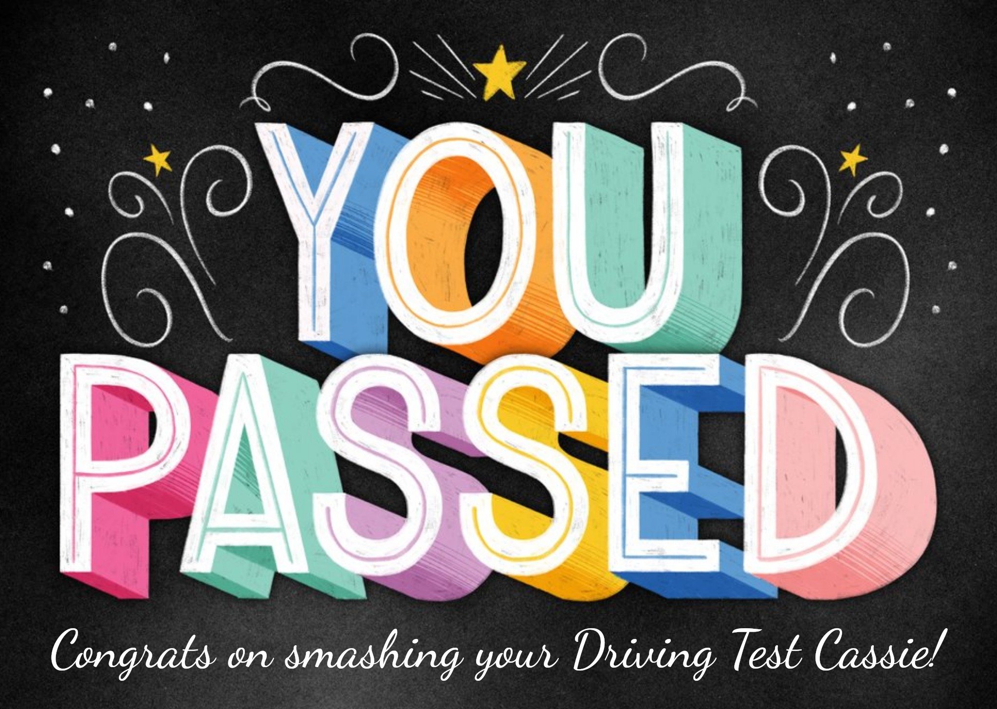 Colourful 3D Text On A Black Textured Background You Passed Congratulations Card Ecard