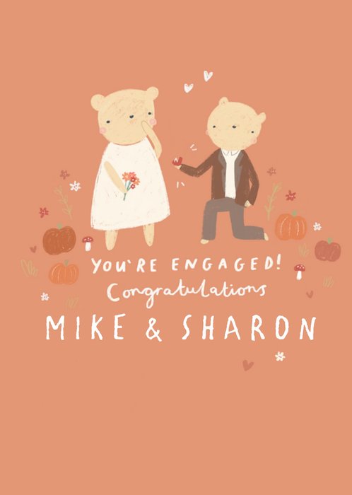 Sweet Illustrated Bears Proposing You Are Engaged Congratulations Engagement Card