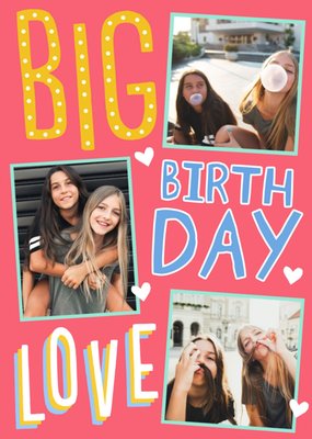 Big Bold Type Big Love Heart Birthday Photo Upload Card