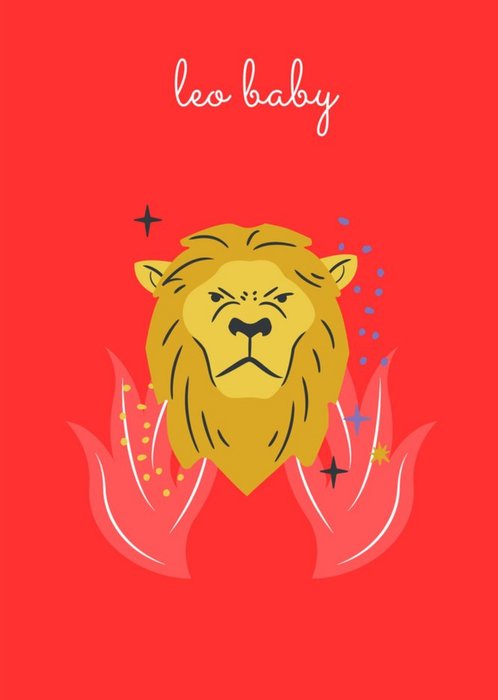 Modern Star Sign Zodiac Leo Baby Birthday Card