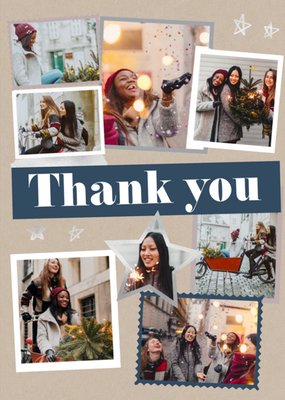 Modern Photo Upload Collage Christmas Thank You Card