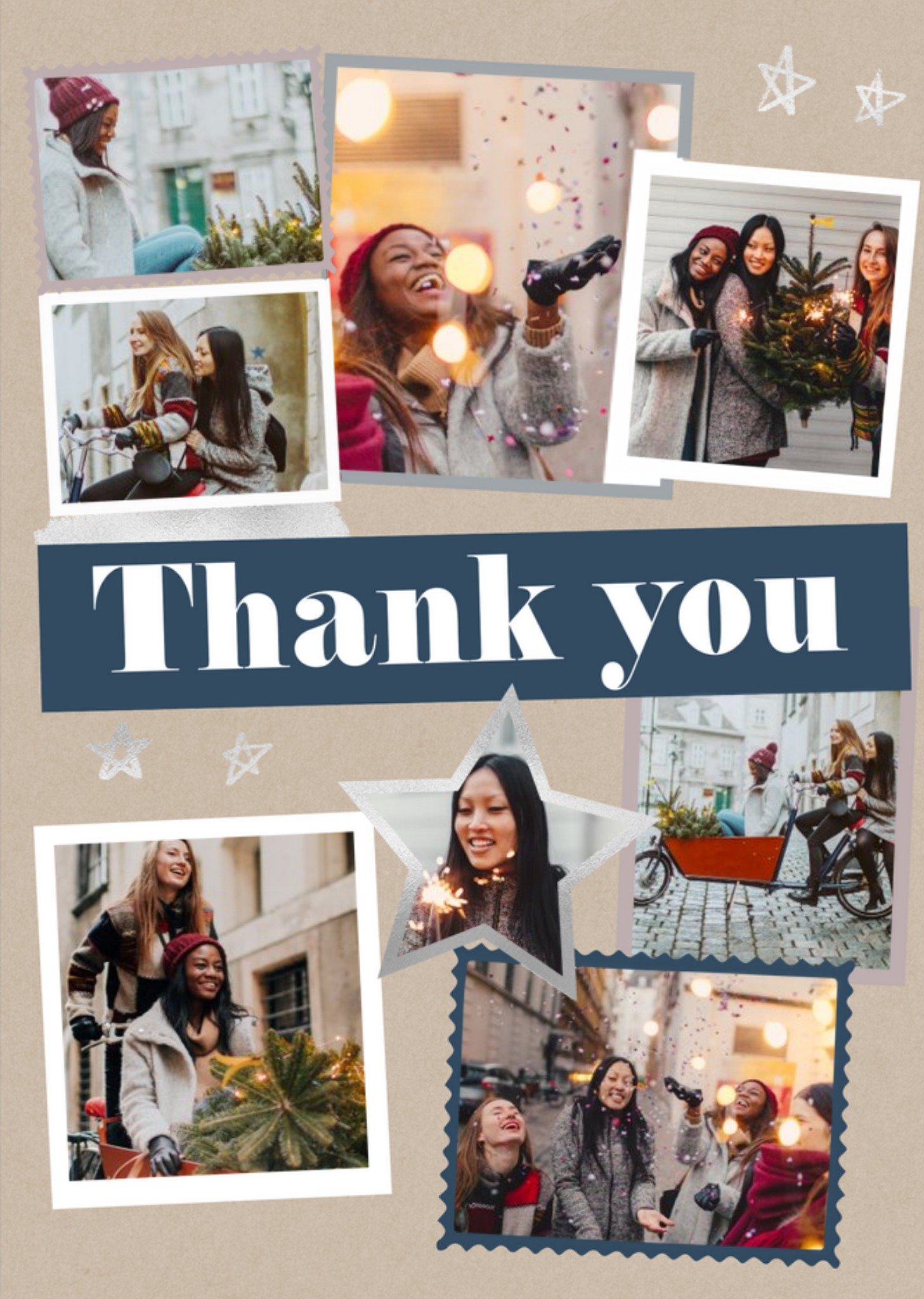 Modern Photo Upload Collage Christmas Thank You Card Ecard