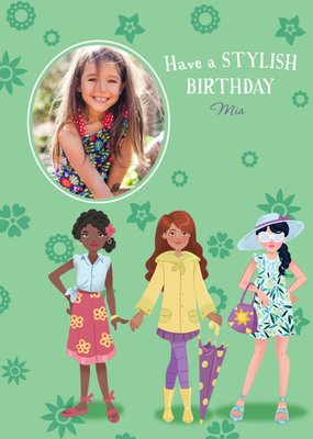 Photo Upload Illustrative Stylish Girl Birthday Card  