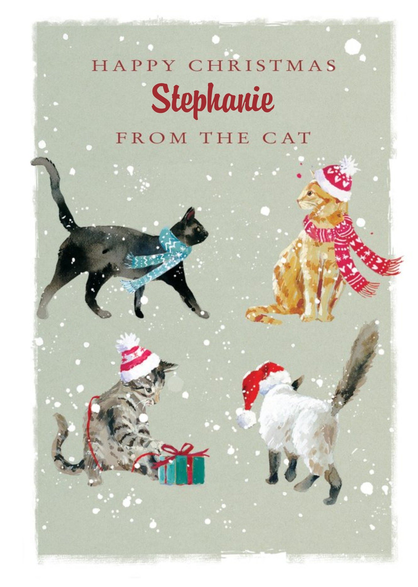 Ling Design Personalised Christmas Card From The Cat, Large