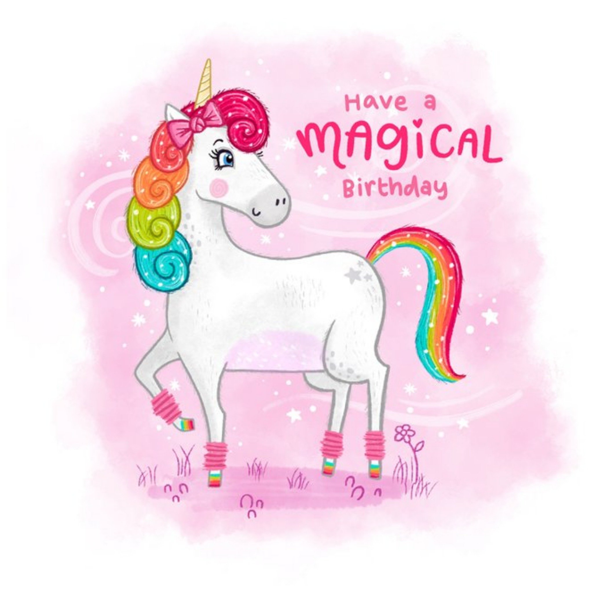 Friends Blue Kiwi Illustration Cute Magical Sister Unicorn Pink Birthday Card, Large