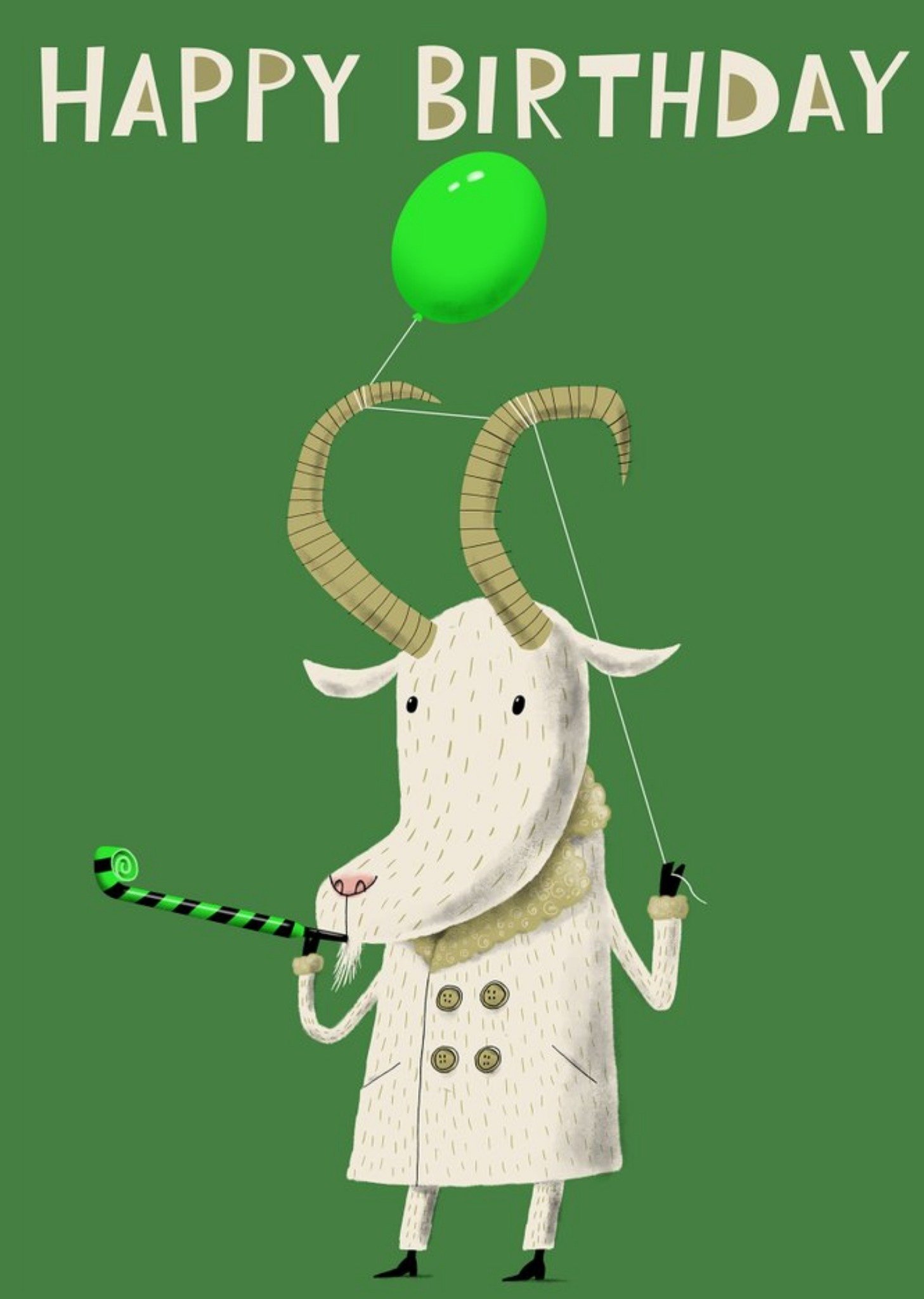 Moonpig Modern Illustration Goat With Party Blower Birthday Card, Large